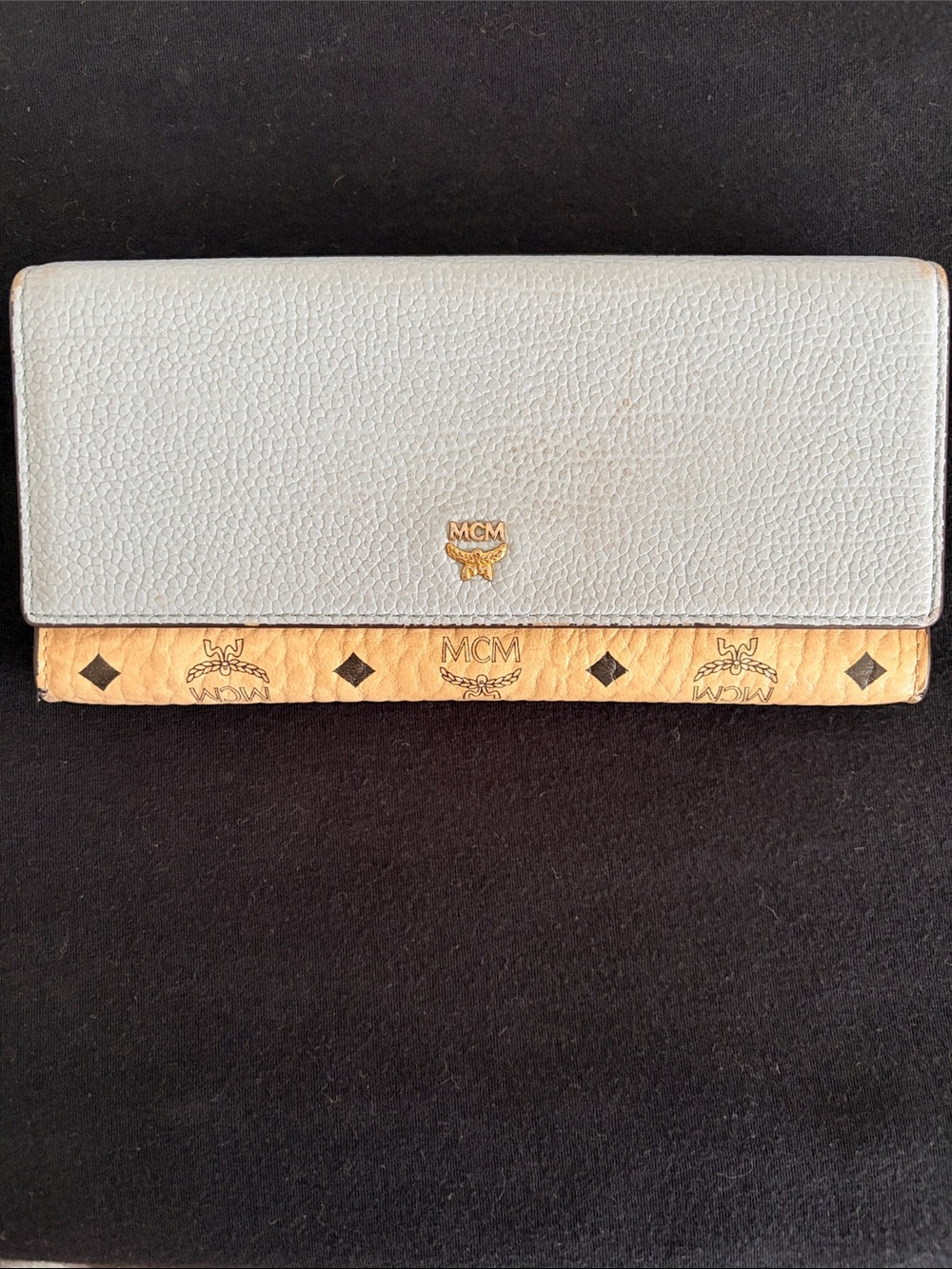 MCM Two-Tone Continental Wallet in Light Blue & Beige Monogram